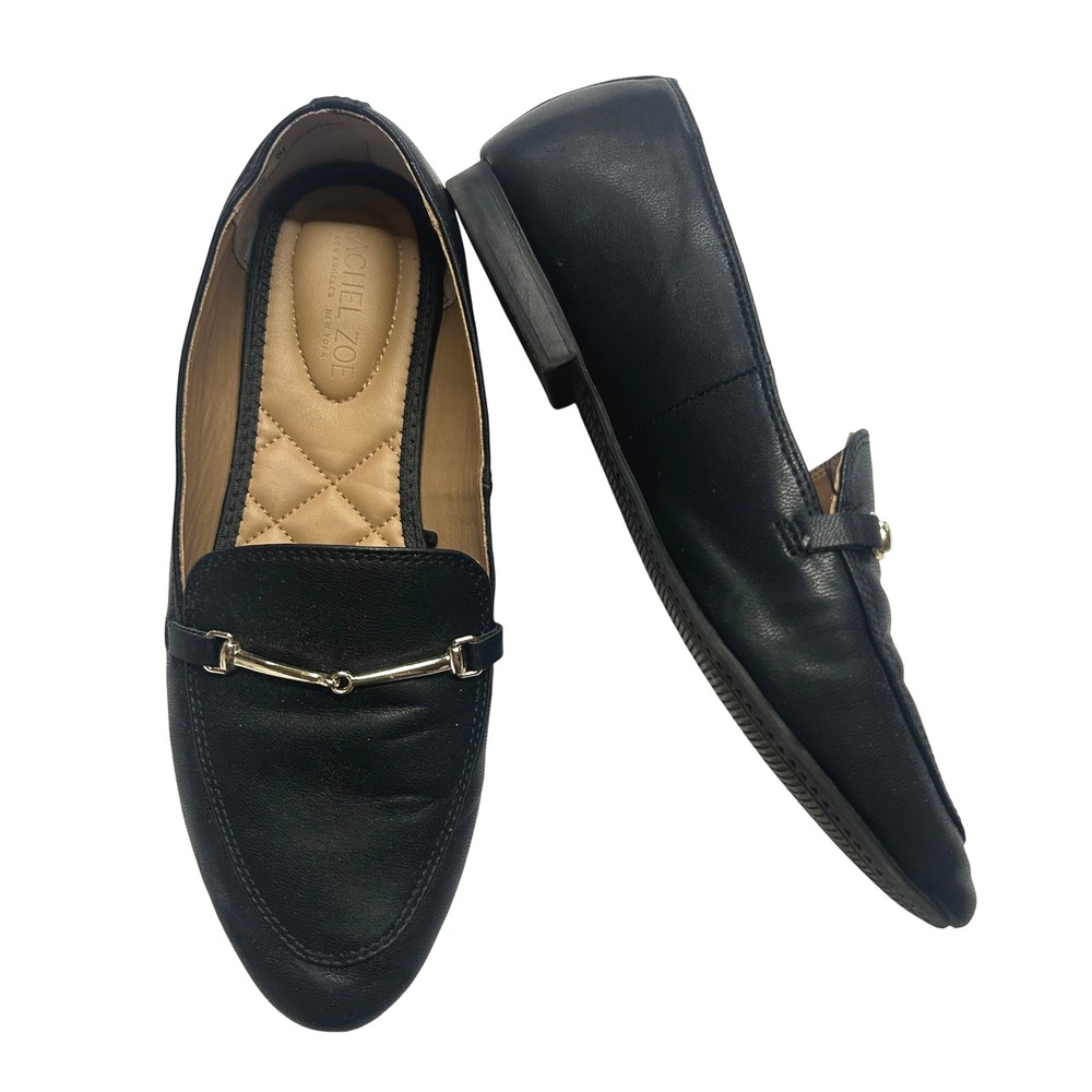 Rachel Zoe Black Loafer Flats‎ Women's 9M Gold Bit Detail Minimalist Officecore